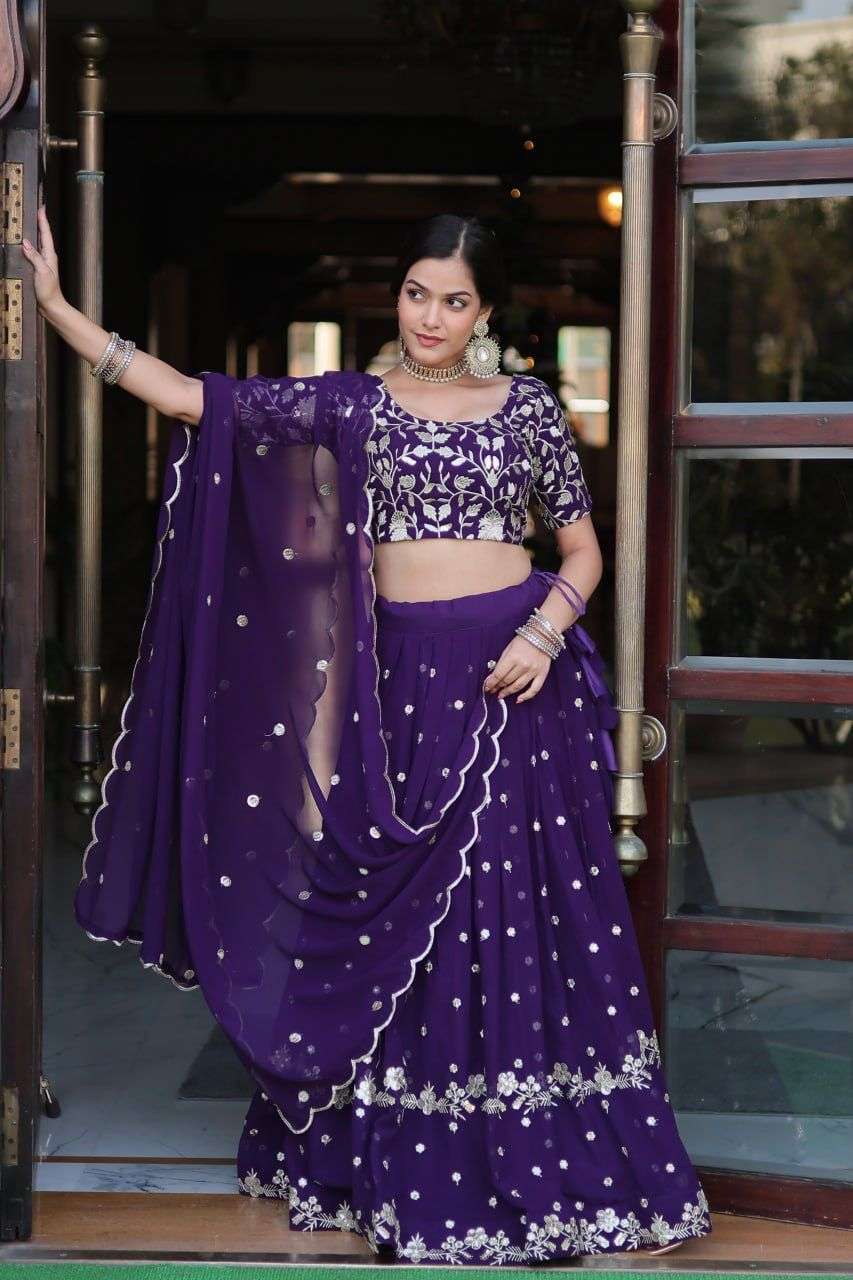 LW-7086 HIT DESIGN BY AQSAWHOLESALE FAUX BLOOMING GEORGETTE WORK LEHENGA