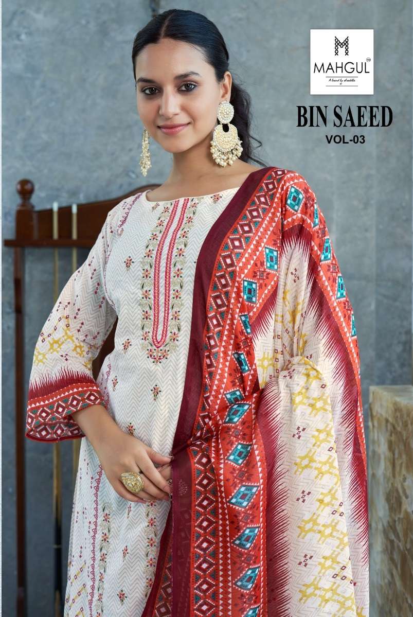 MAHGUL BIN SAEED VOL-3 BY SHRADDHA NX 3001-A TO 3001-D SERIES LAWN COTTON WORK DRESSES