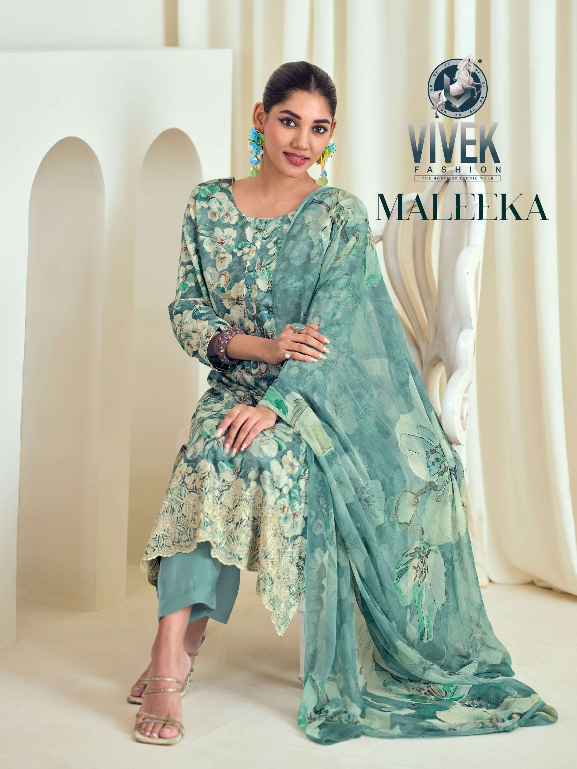 MALEEKA BY GANGA FASHIONS 123-A TO 123-D SERIES SATIN PRINT WORK DRESSES