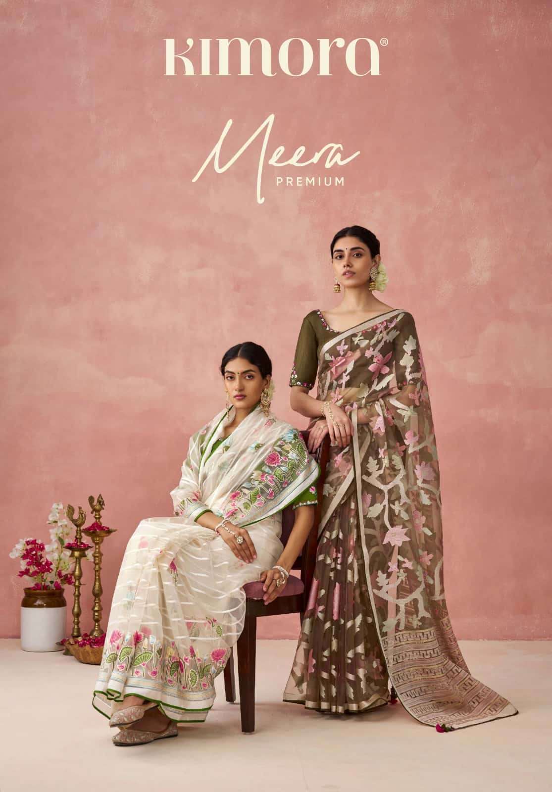 MEERA PREMIUM VOL-15 BY KIMORA 17041 TO 17051 SERIES SOFT BRASSO ORGANZA PRINT WORK SAREES