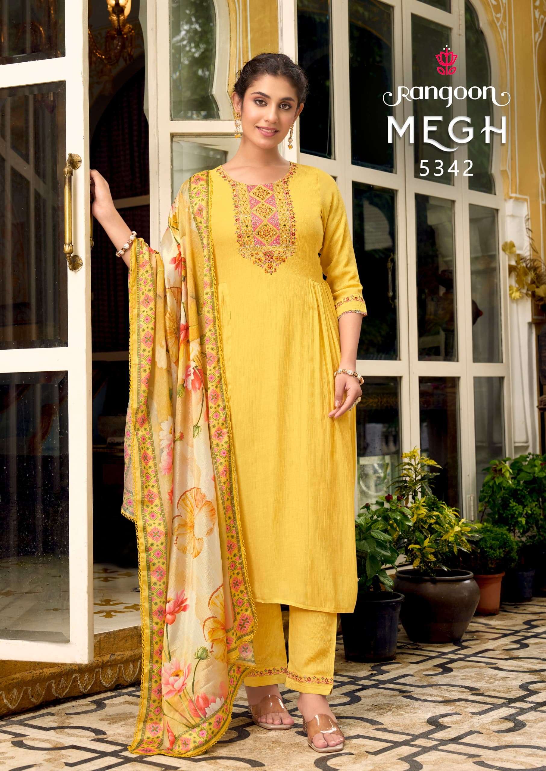 MEGH BY RANGOON 5341 TO 5346 SERIES VISCOSE KHATLI HAND WORK READYMADE DRESSES