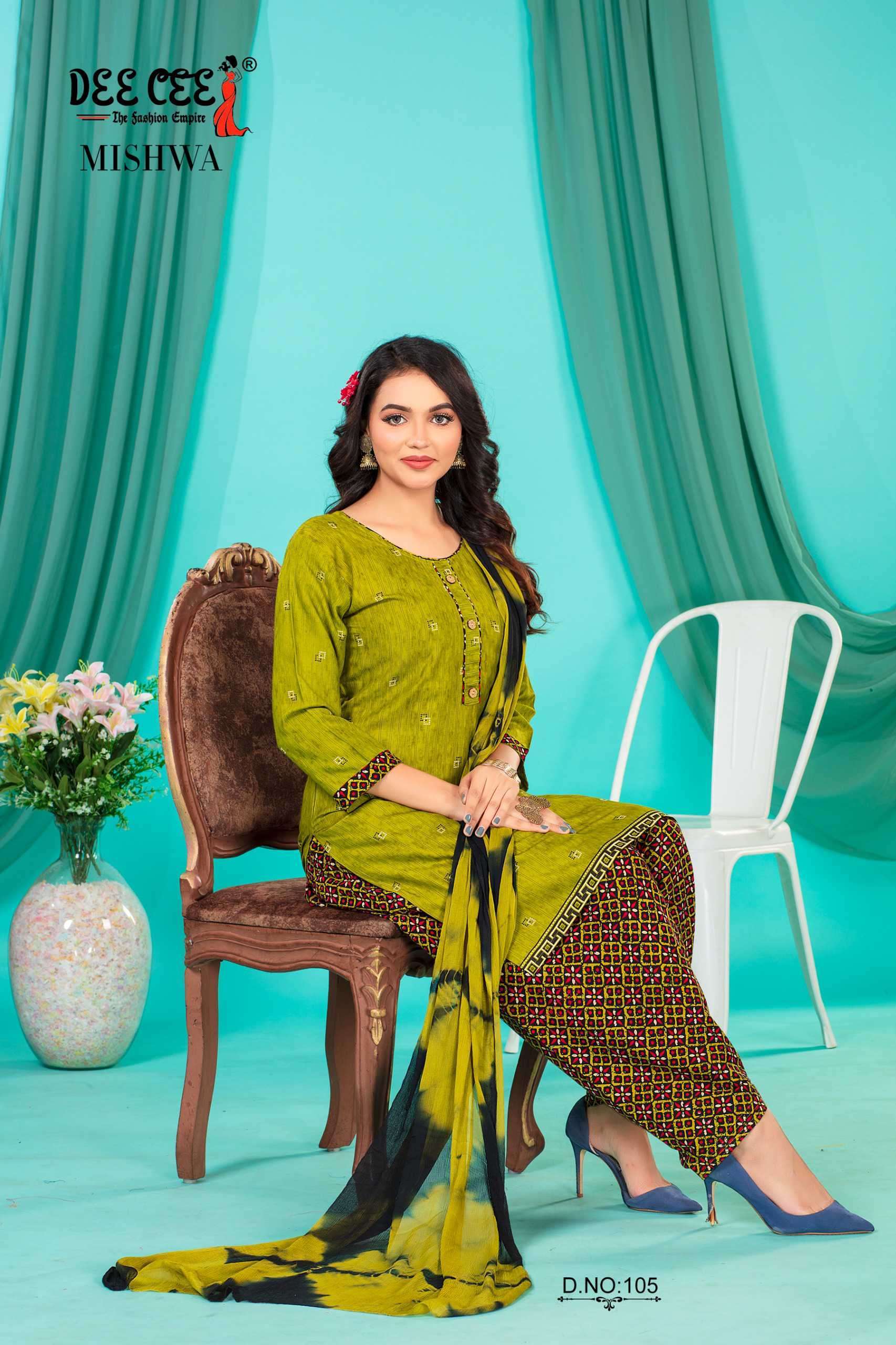 MISHWA BY DEE CEE 101 TO 106 SERIES HEAVY RAYON PRINT WORK READYMADE DRESSES