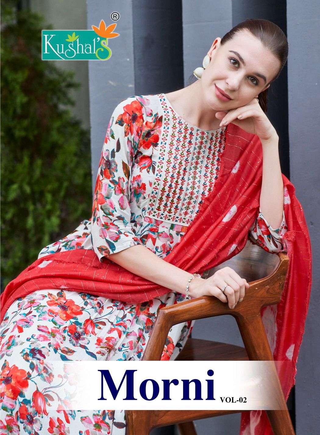 MORNI VOL-2 BY KUSHALS 1001 TO 1010 SERIES RINKLE FABRIC WORK READYMADE DRESSES