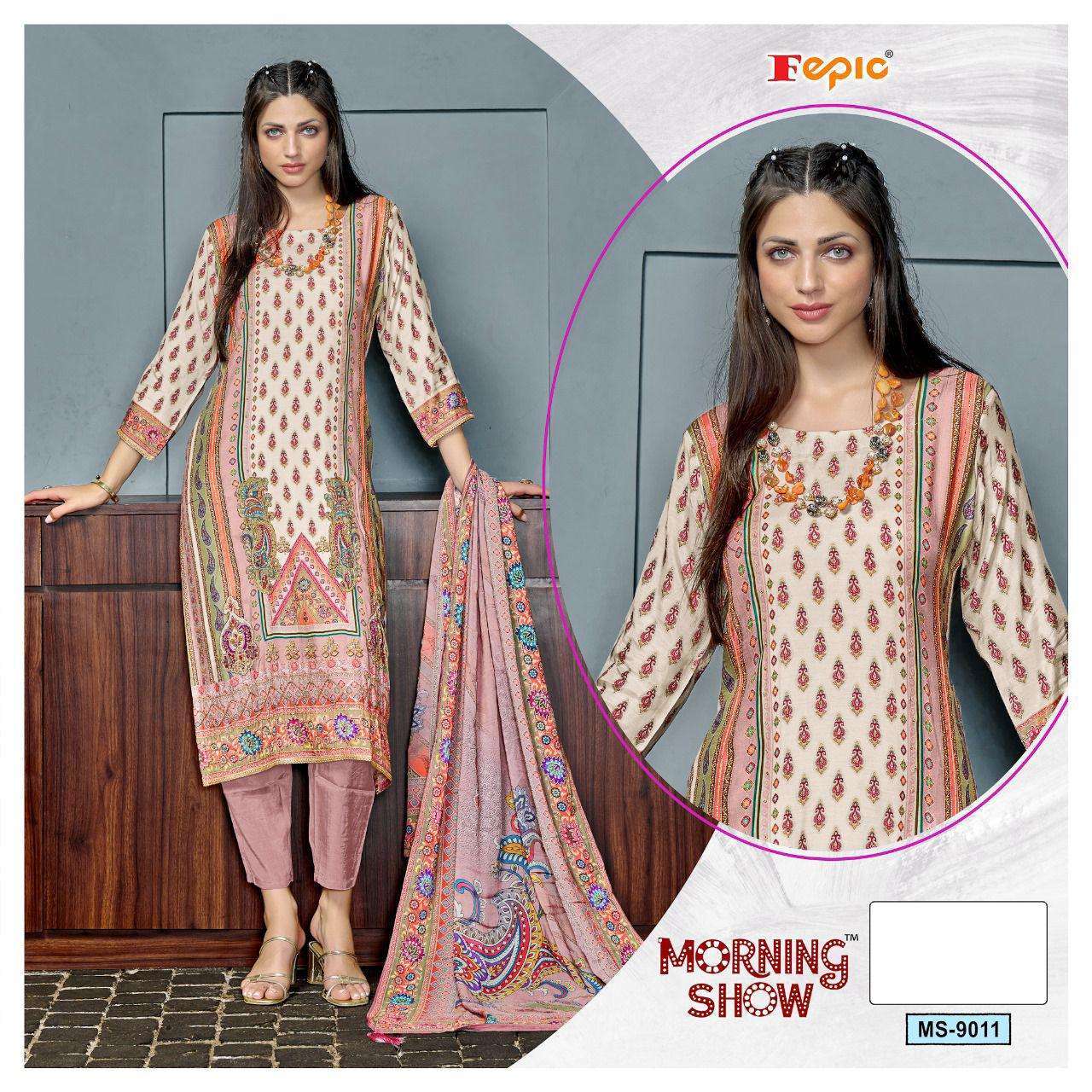 MORNING SHOW BY FEPIC 9011-A TO 9011-C SERIES MUSLIN PRINT WORK READYMADE DRESSES