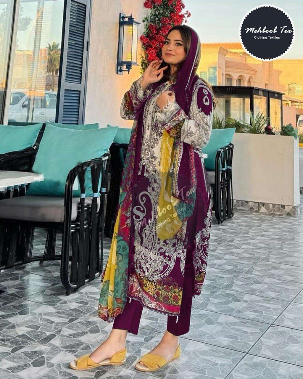 MT-1340 COLOURS BY MEHBOOB TEX 1340 TO 1340-D SERIES COTTON PRINT WORK PAKISTANI DRESSES