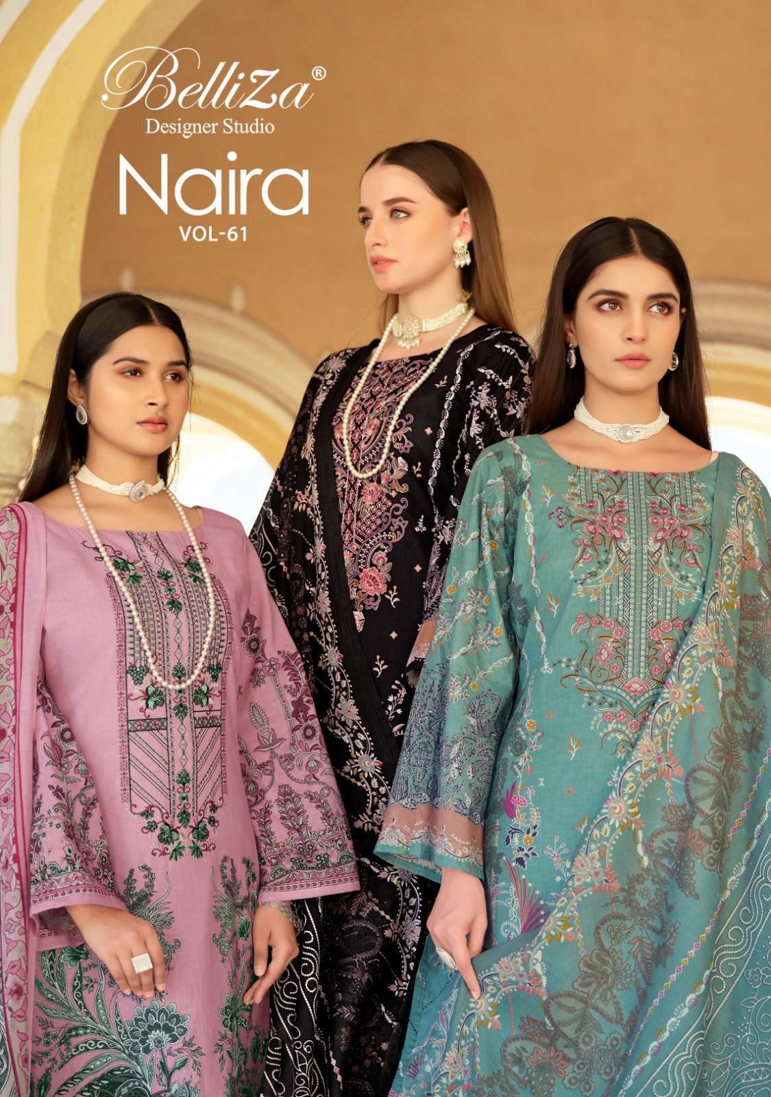 NAIRA VOL-61 BY BELLIZA 939-001 TO 939-008 SERIES PURE COTTON PRINT WORK DRESSES