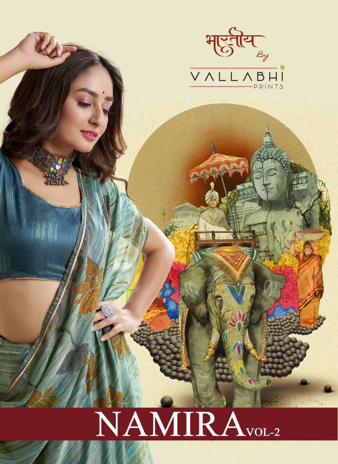 NAMIRA VOL-2 BY VALLABHI PRINTS 27442 TO 27446 SERIES BRASSO PRINT WORK SAREES