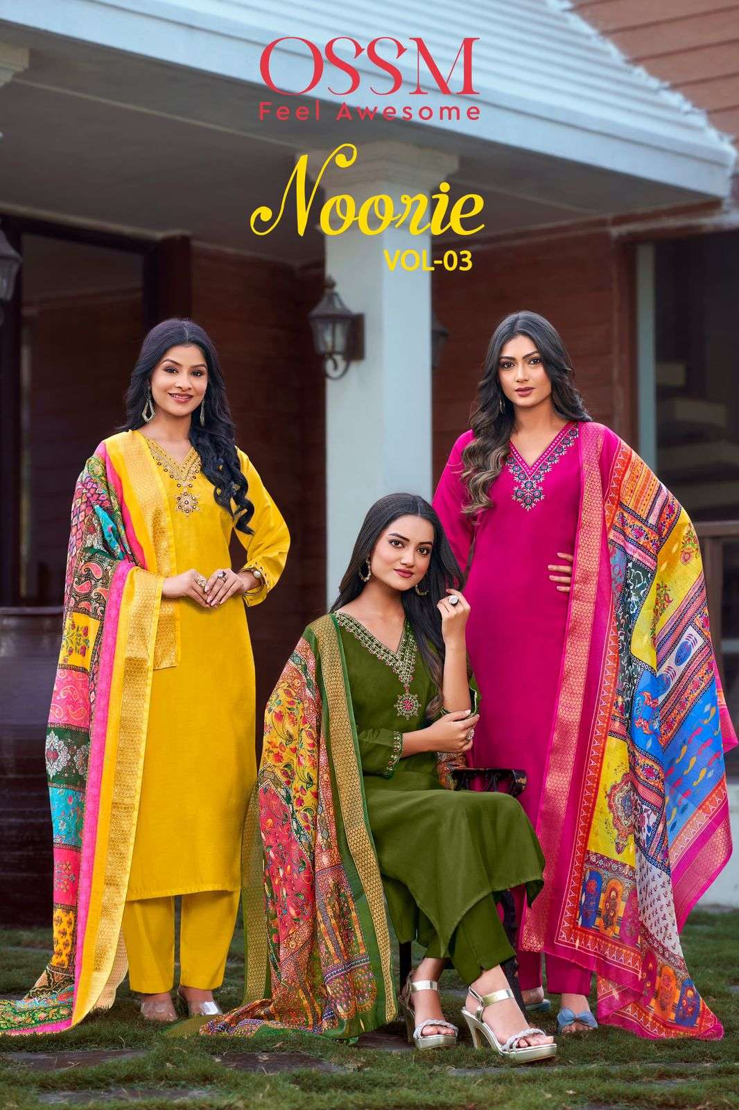 NOORIE VOL-3 BY OSSM 101 TO 106 SERIES VISCOSE ROMAN SILK WORK READYMADE DRESSES