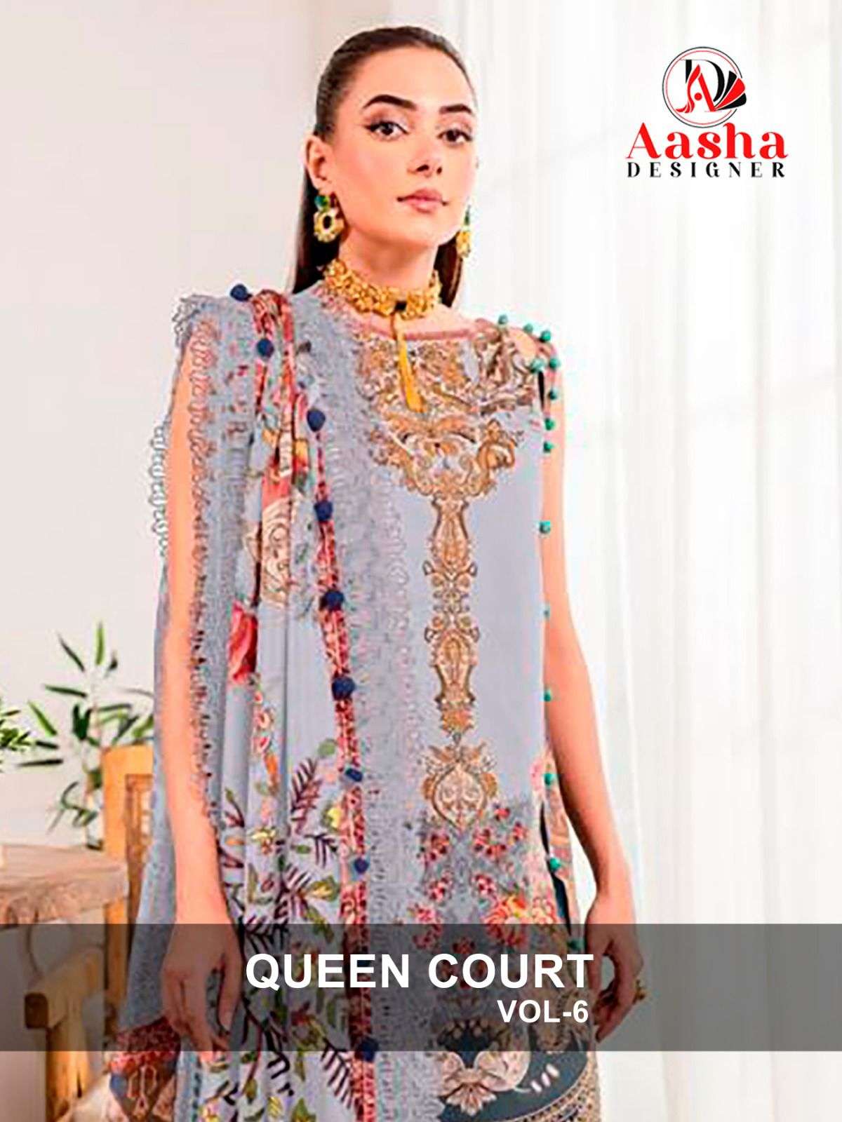 QUEEN COURT VOL-6 BY AASHA DESIGNER 1083-A AND 1083-B SERIES COTTON PRINT WORK DRESSES