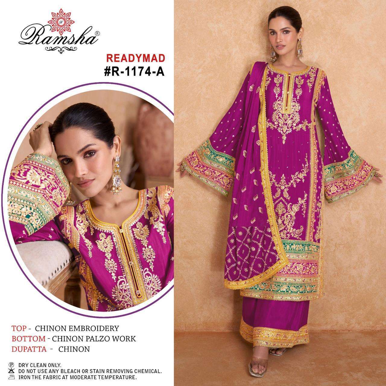 R-1174 COLOURS BY RAMSHA 1174-A TO 1174-D SERIES CHINON HEAVY WORK READYMADE DRESSES