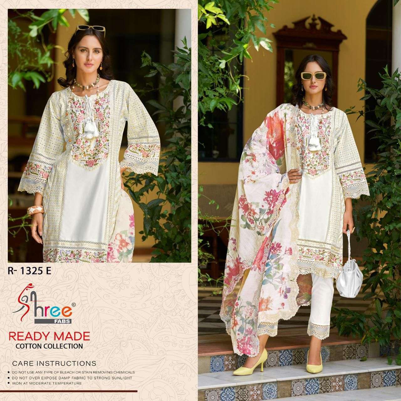 R-1325 COLOURS BY SHREE FABS 1325-E TO 1325-H SERIES CAMBRIC COTTON WORK READYMADE DRESSES