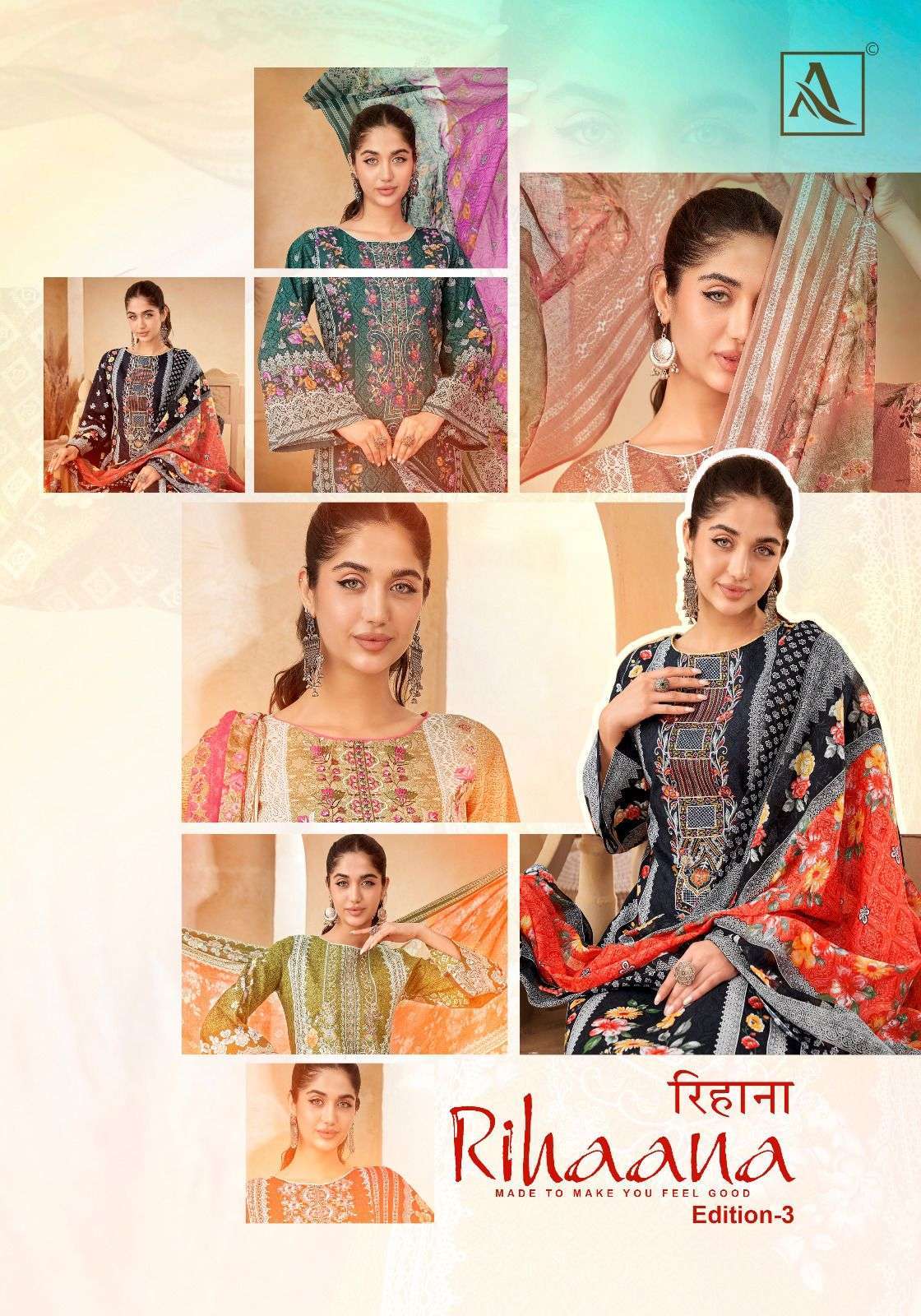 RIHAANA VOL-3 BY ALOK SUIT 1586-001 TO 1586-008 SERIES CAMRIC COTTON PRINT WORK DRESSES