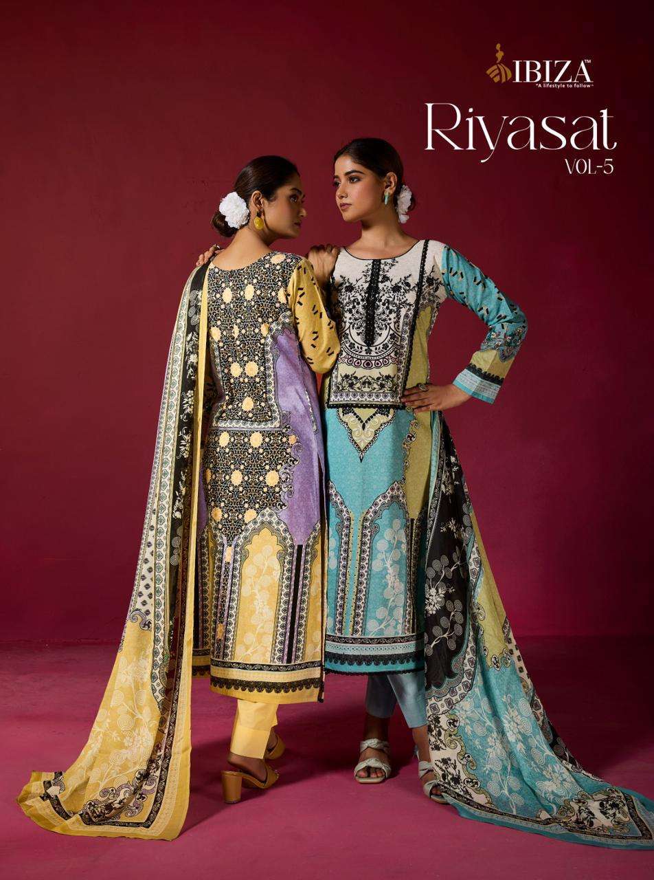 RIYASAT VOL-5 BY IBIZA LIFESTYLE 15613 TO 15616 SERIES BEMBERG MUSLIN PRINT WORK DRESSES