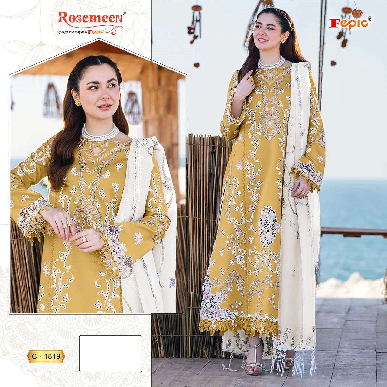 ROSEMEEN 1819 COLOURS BY FEPIC 1819-A TO 1819-C SERIES RAYON WORK PAKISTANI DRESSES