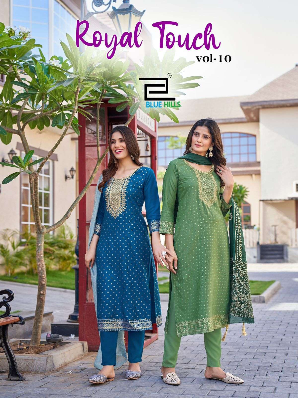 ROYAL TOUCH VOL-10 BY BLUE HILLS 10001 TO 10008 SERIES RAYON FOIL PRINT READYMADE DRESSES