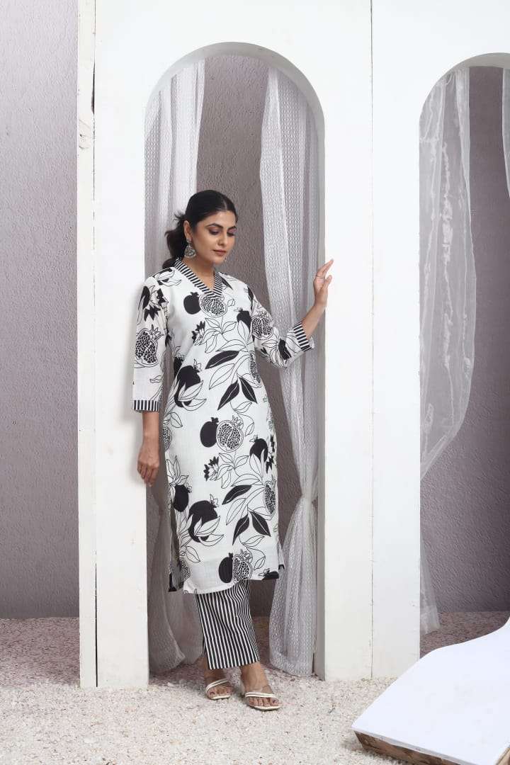 ROZA-001 BY AQSAWHOLESALE LINEN COTTON PRINT KURTI & PANT SET