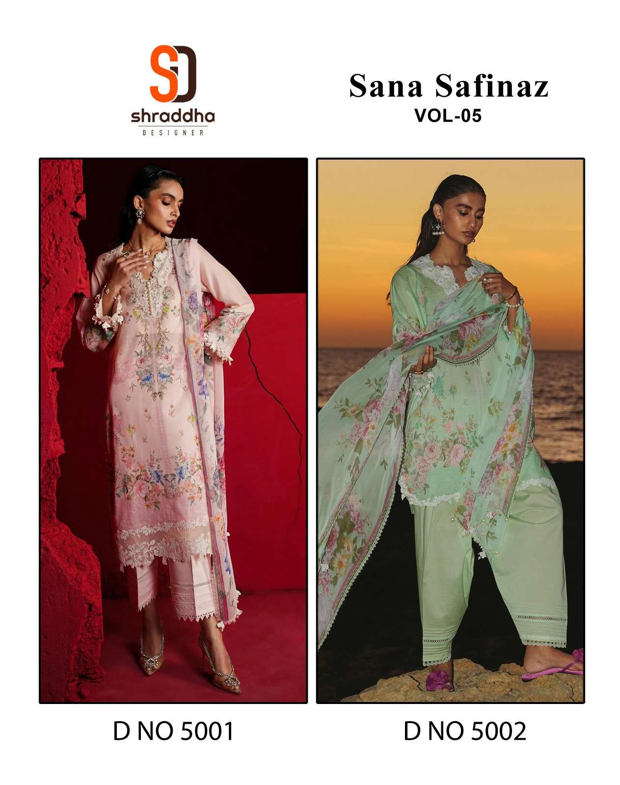 SANA SAFINAZ VOL-5 BY SHRADDHA DESIGNER 5001 AND 5002 SERIES COTTON WORK DRESSES