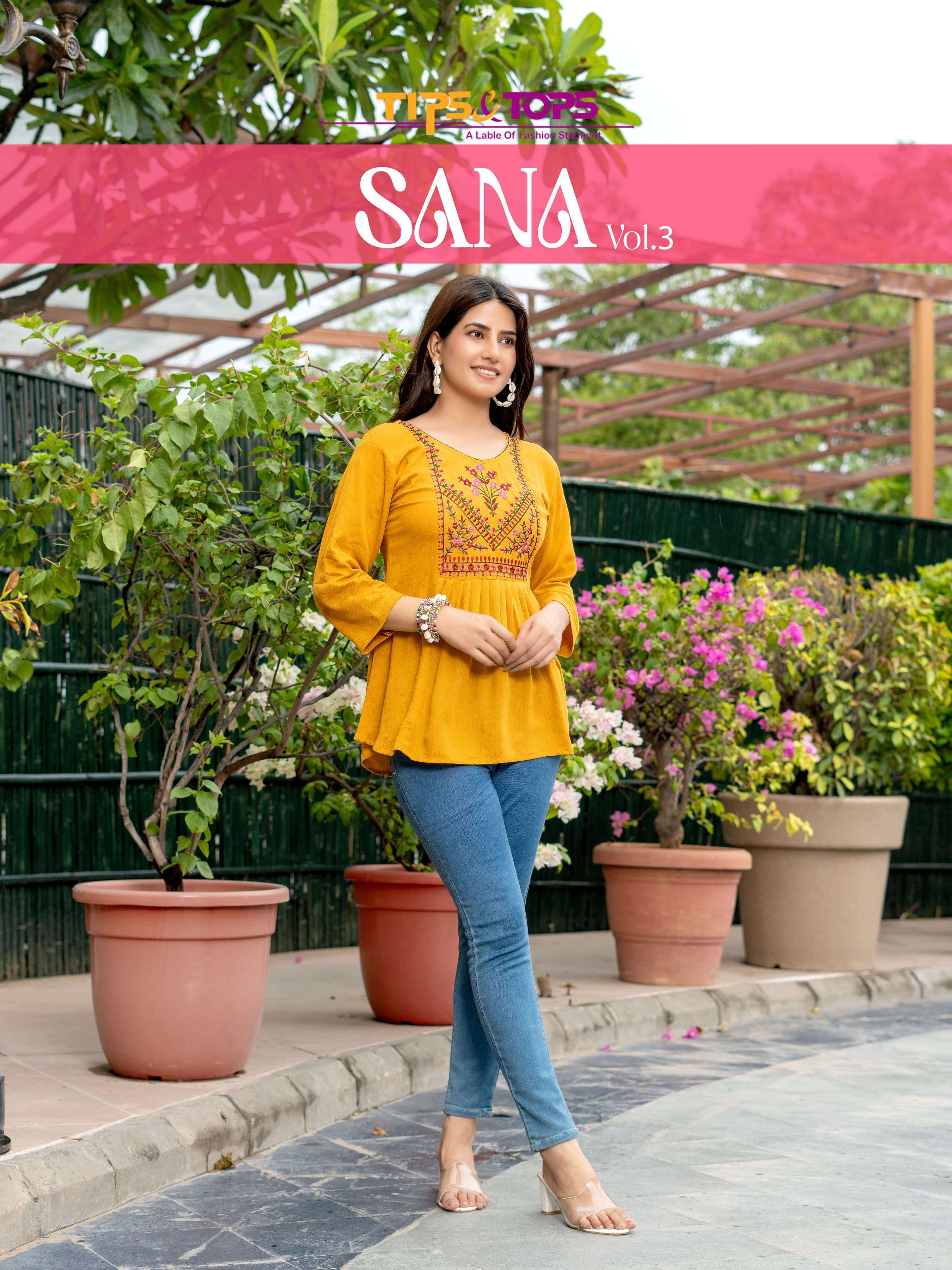 SANA VOL-3 BY TIPS & TOPS 101 TO 108 SERIES RAYON HEAVY EMBROIDERY WORK TOPS