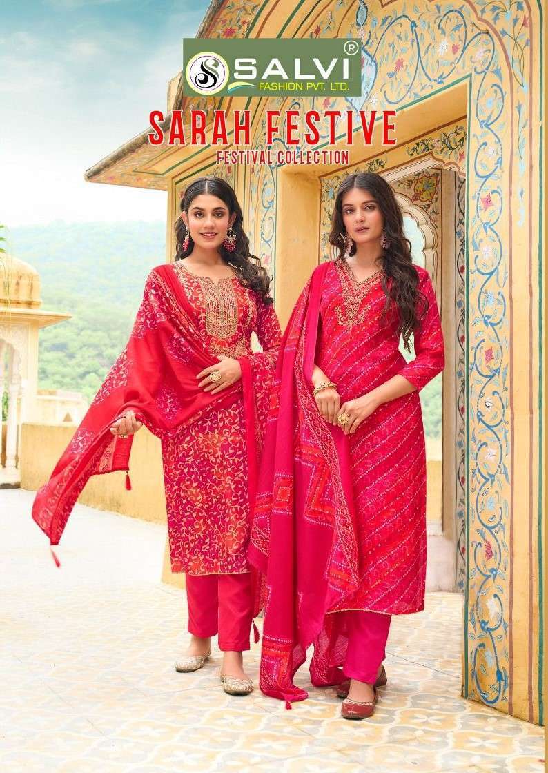 SARAH FESTIVE BY SALVI FASHION 1001 TO 1006 SERIES MODAL SILK PRINT WORK DRESSES