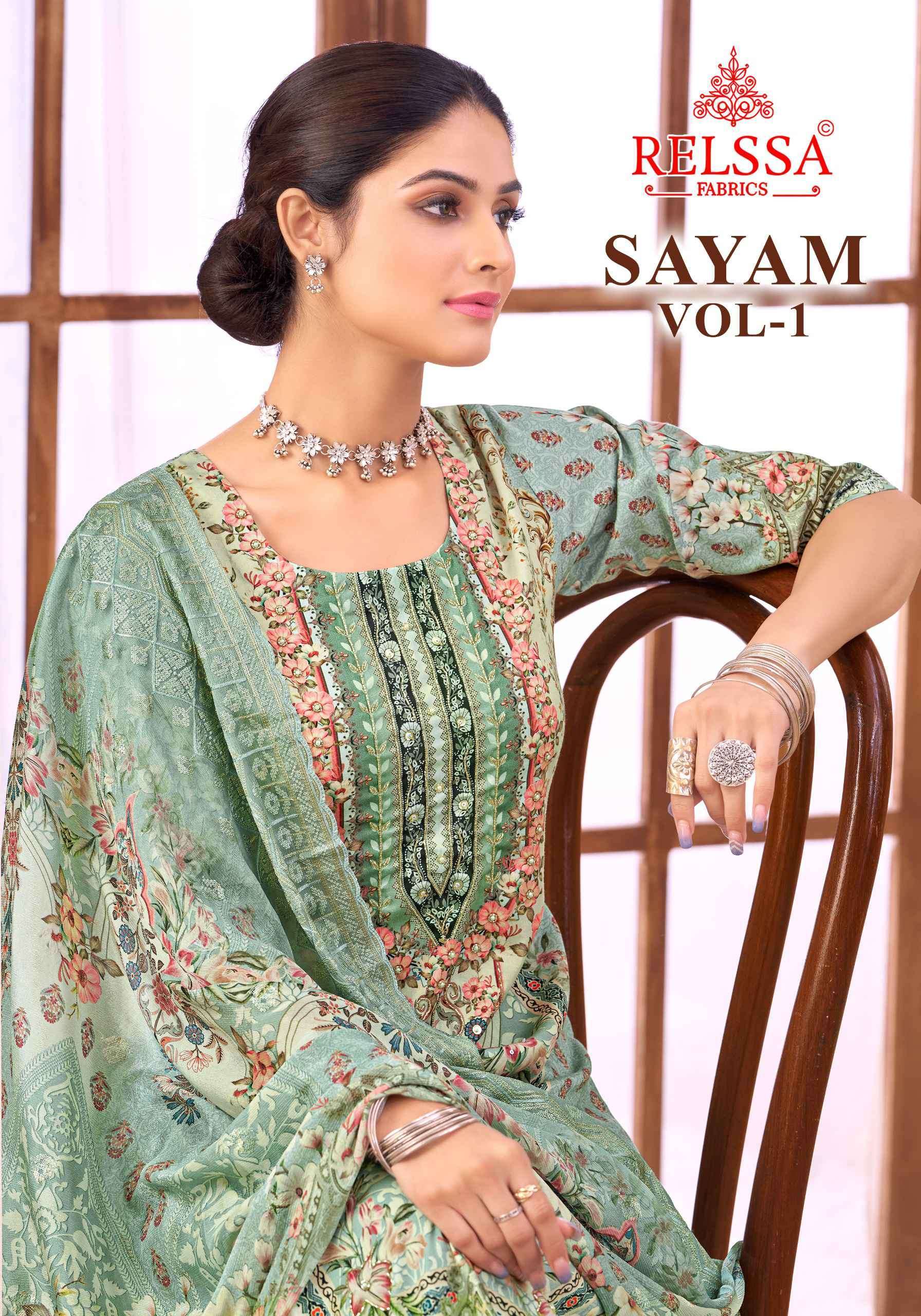 SAYAM VOL-1 BY RELSSA 101 TO 104 SERIES PURE MUSLIN HAND WORK DRESSES