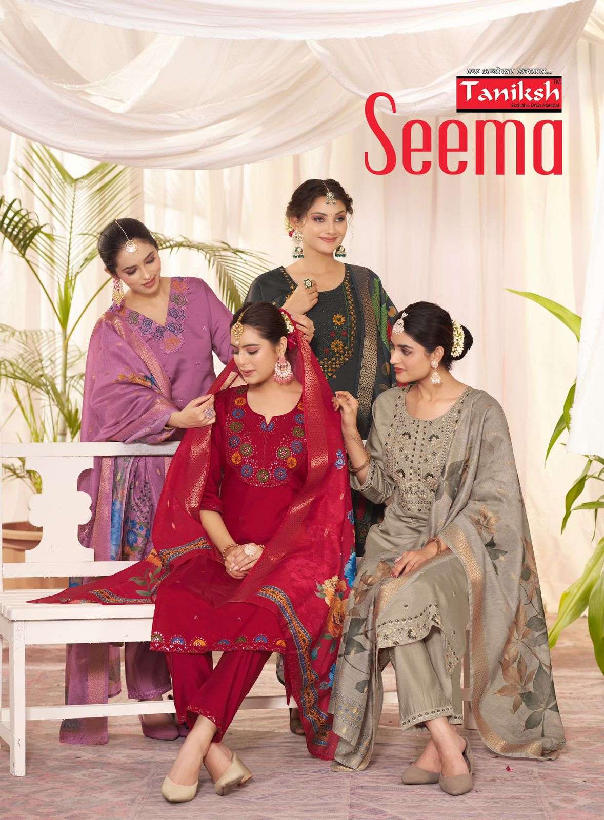 SEEMA BY TANIKSH 1001 TO 1008 SERIES ROMAN SILK EMBROIDERY WORK READYMADE DRESSES