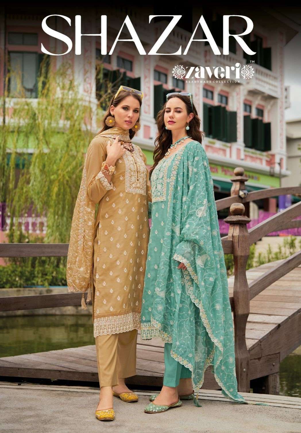 SHAZAR BY ZAVERI 1349 TO 1351 SERIES SOFT ORGANZA EMBROIDERY WORK READYMADE DRESSES