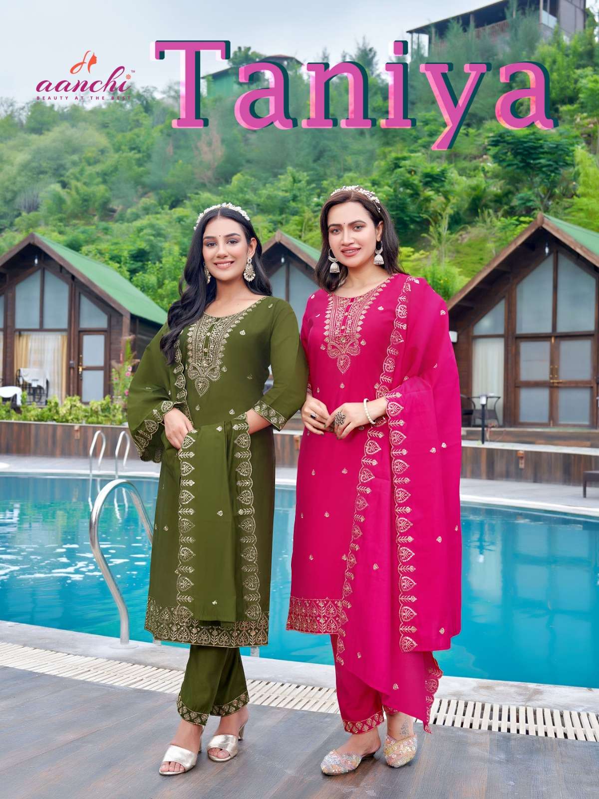 TANIYA BY AANCHI 01 TO 04 SERIES ROMAN SILK EMBROIDERY WORK READYMADE DRESSES