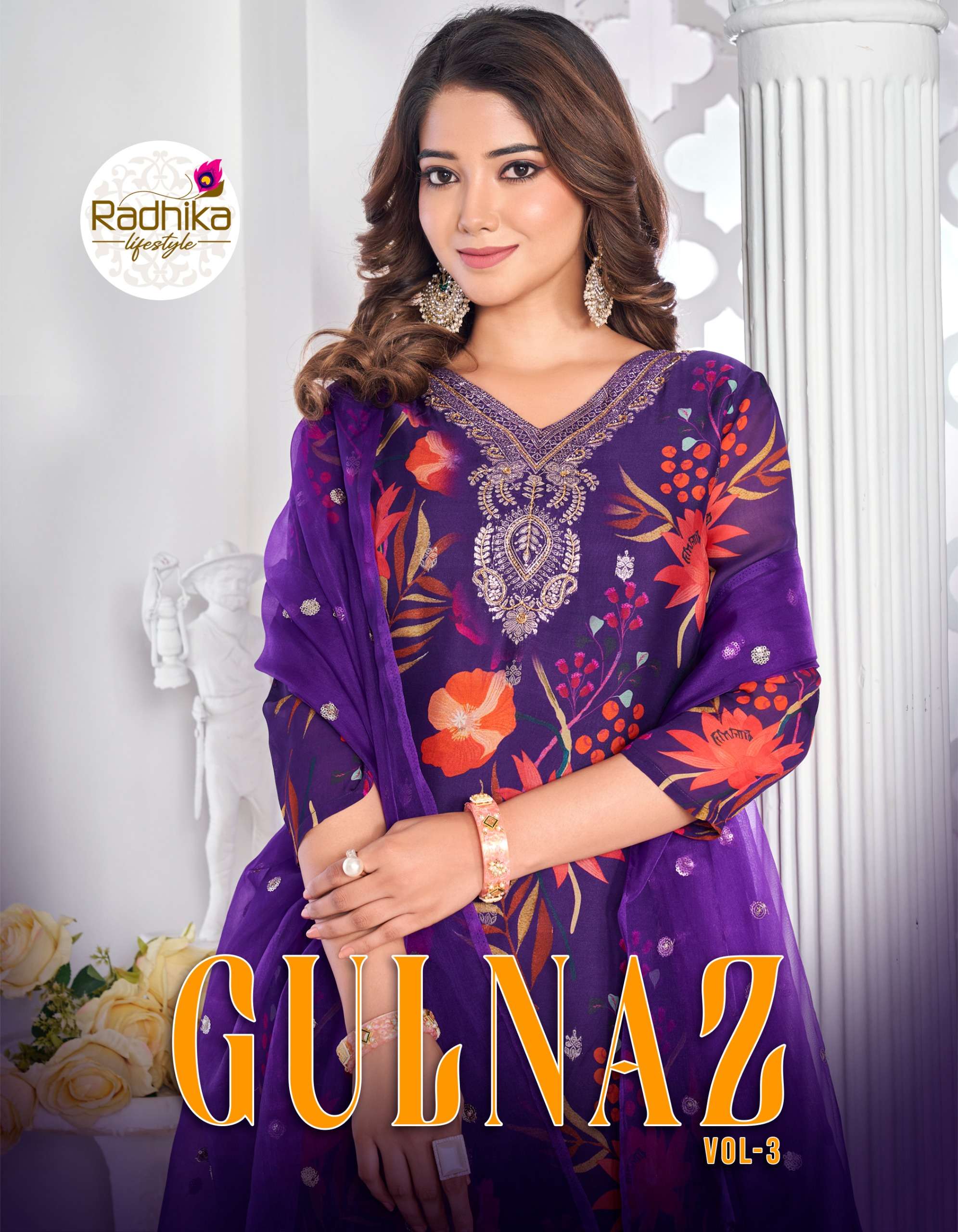 ULNAZ VOL-3 BY RADHIKA LIFESTYLE 3001 TO 3005 SERIES PURE ORGANZA SILK WORK READYMADE DRESSES