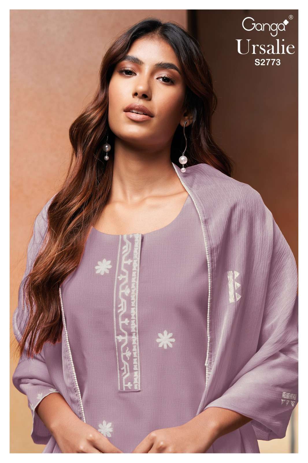 URSALIE BY GANGA FASHIONS S2773-A TO S2773-F SERIES COTTON LINEN EMBROIDERY WORK DRESSES