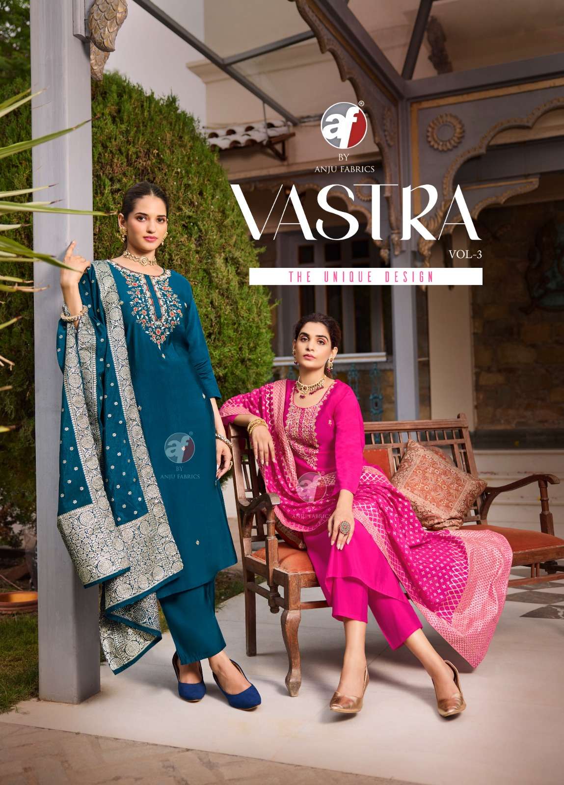 VASTRA VOL-3 BY ANJU FABRICS 3841 TO 3846 SERIES ROMAN SILK HAND WORK READYMADE DRESSES