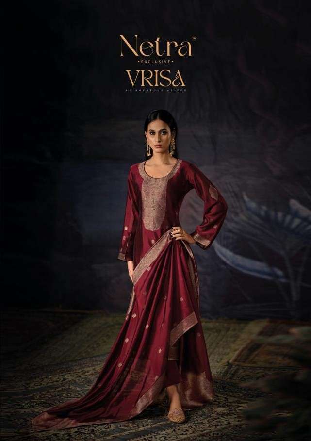 VRISA BY NETRA 1001 TO 1006 SERIES MUSLIN JACQARD WORK DRESSES