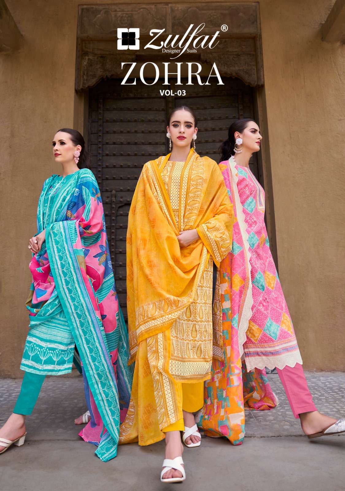 ZOHRA VOL-3 BY ZULFAT 560-001 TO 560-008 SERIES PURE COTTON PRINT DRESSES