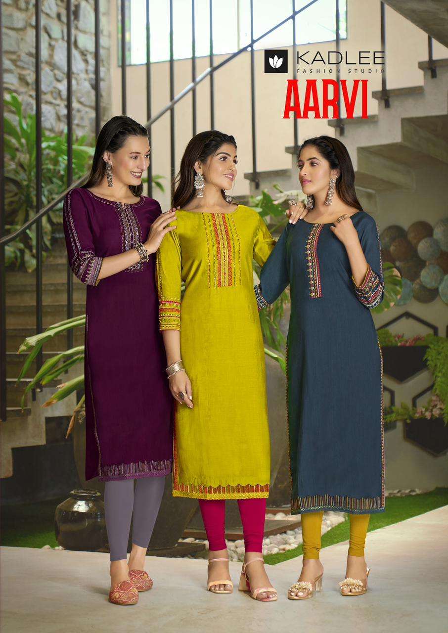 AARVI BY KADLEE 3001 TO 3006 SERIES VISCOSE THREAD HAND WORK KURTIS