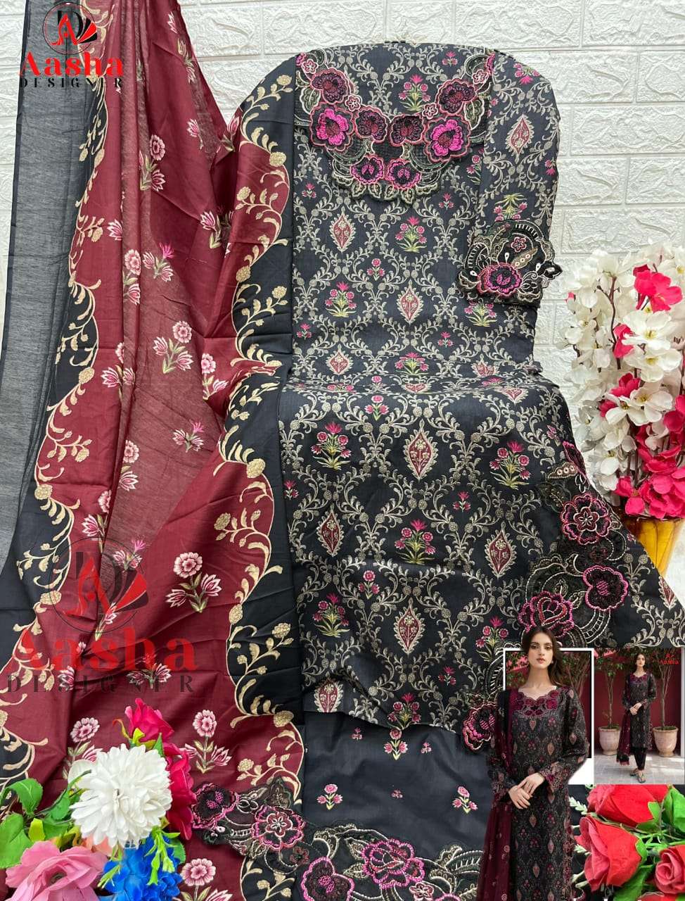 AASHA 1121 HIT DESIGN BY AASHA DESIGNER PURE COTTON PRINT WORK PAKISTANI DRESS