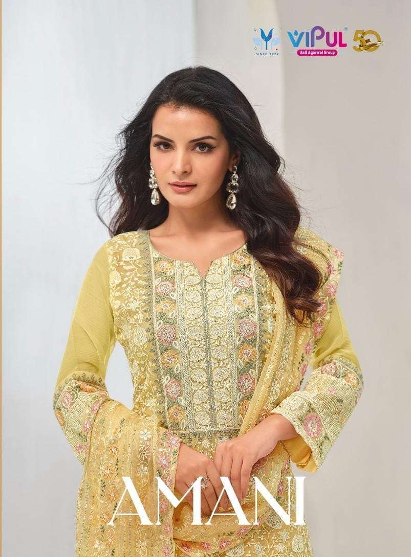 AMANI BY VIPUL 5981 TO 5986 SERIES ORGANZA CHIFFON EMBROIDERY WORK DRESSES