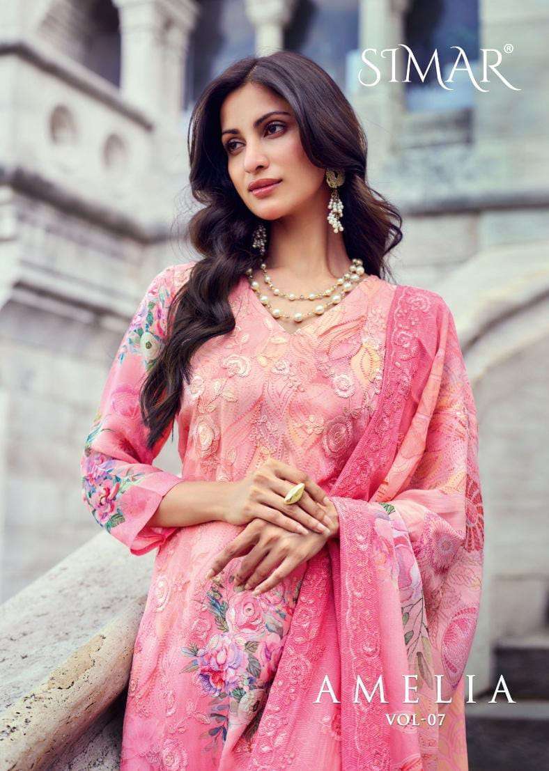 AMELIA VOL-7 BY SIMAR 2790 TO 2795 SERIES VISCOSE GEORGETTE EMBROIDERY WORK DRESSES