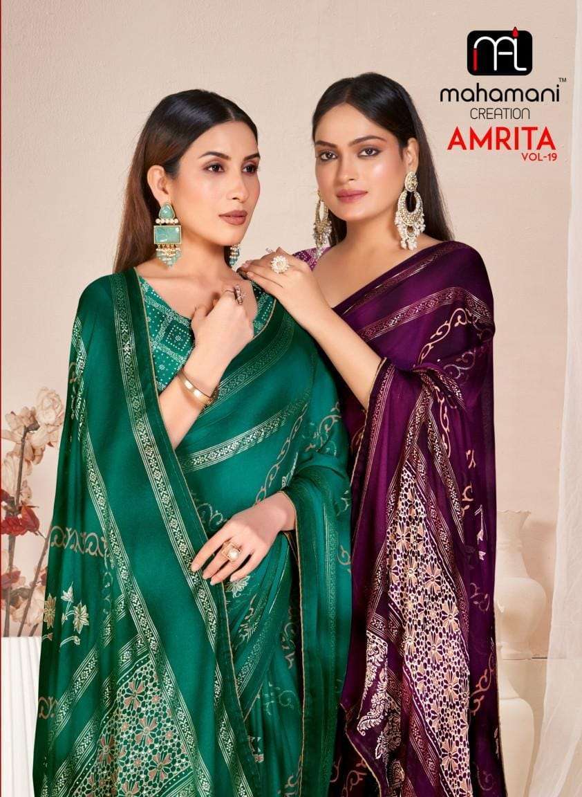 AMRITA VOL-19 BY MAHAMANI CREATION 1001 TO 1008 SERIES DOLLMOSS PRINT SAREES