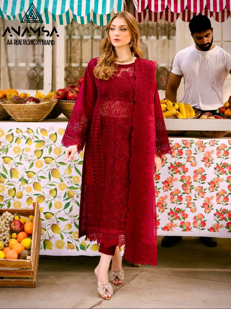 ANAMSA 484 HIT DESIGN BY ANAMSA PURE JAAM COTTON EMBROIDERY WORK PAKISTANI DRESS