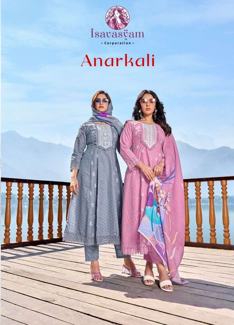 ANARKALI BY ISAVASYAM 1001 TO 1004 SERIES COTTON CHIKANWORK READYAMDE DRESSES