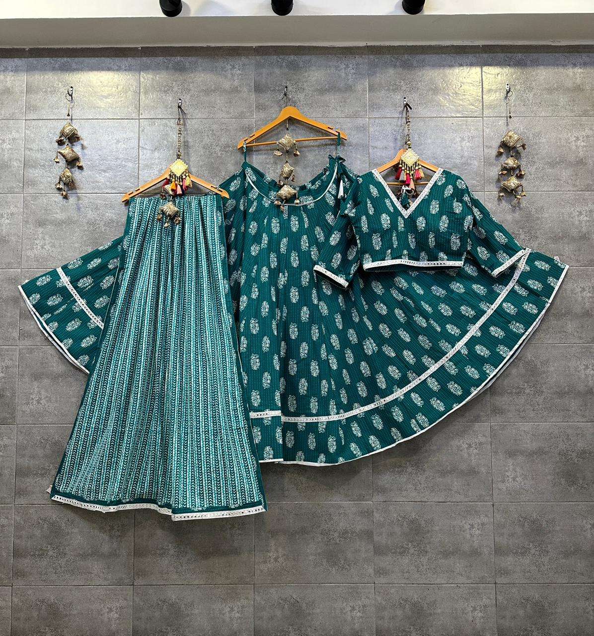 ASR-090 NX BY AQSAWHOLESALE COTTON PRINT FANCY MIRROR WORK READYMADE CHANIYA CHOLIS