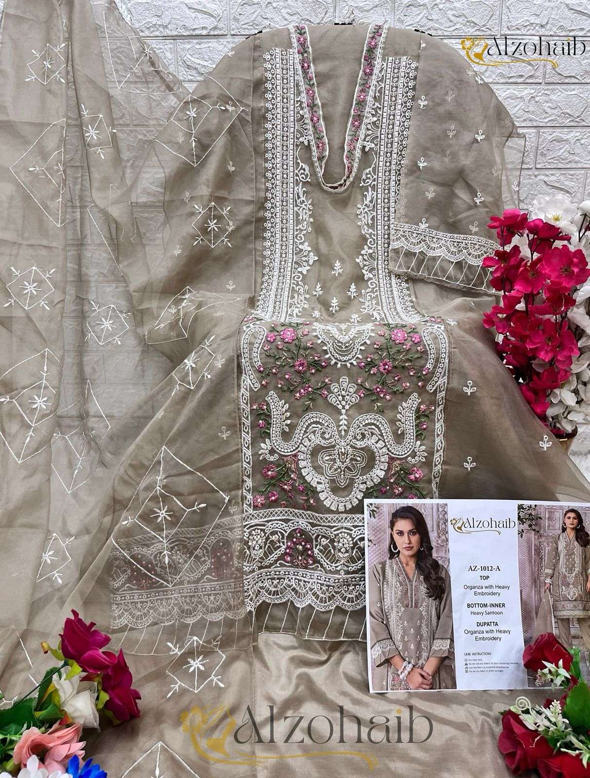 AZ-1012-A TO AZ-1012-D SERIES BY ALZOHAIB ORGANZA EMBROIDERY WORK PAKISTANI DRESSES