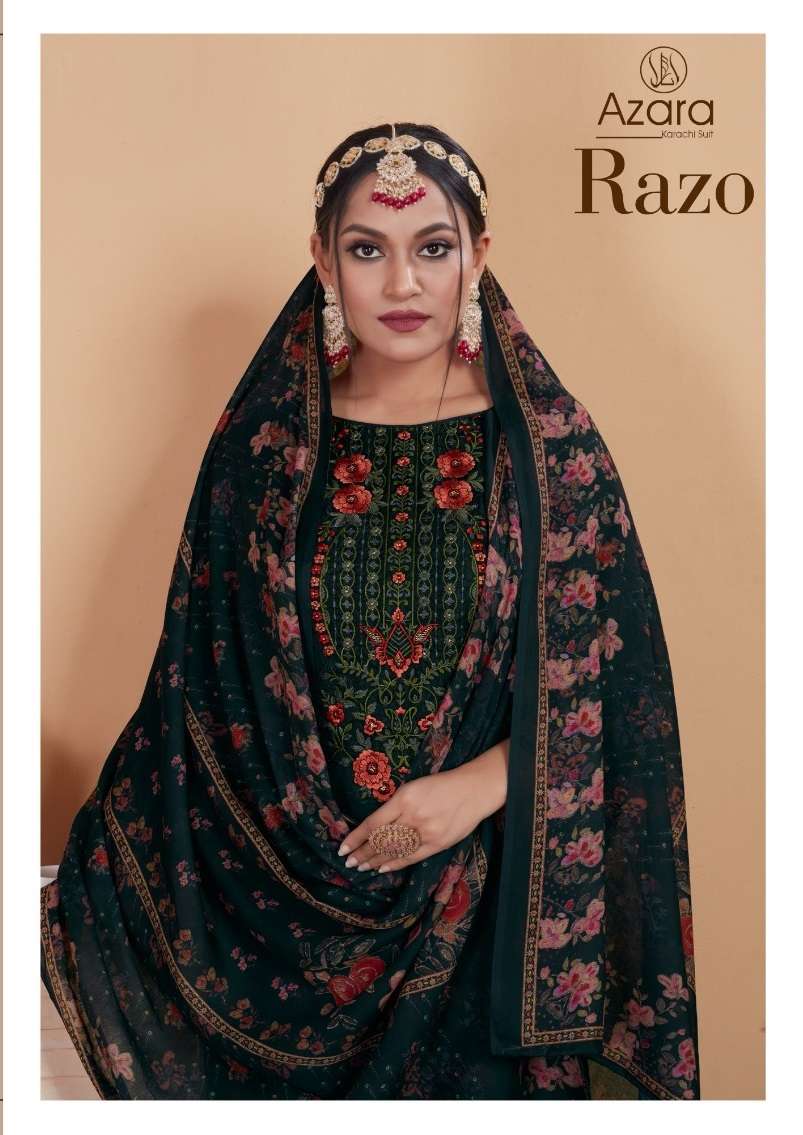 AZARA RAZO BY RADHIKA FASHION 1001 TO 1004 SERIES MUSLIN PRINT EMBROIDERY DRESSES