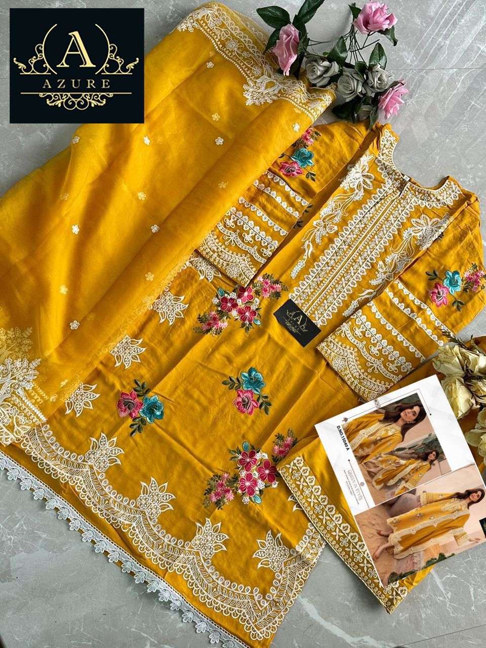 AZURE 15040 NX BY AQSAWHOLESALE RAYON EMBROIDERY WORK PAKISTANI DRESSES