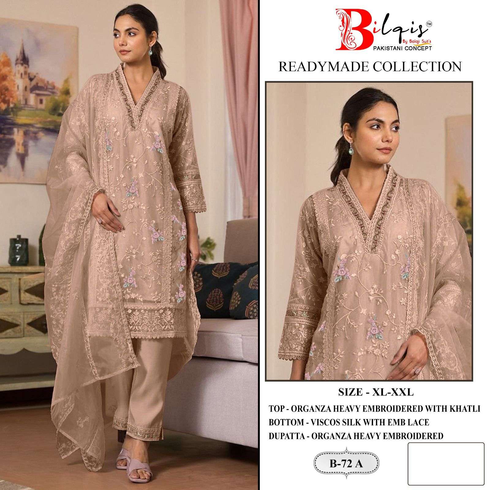 BILQIS 72-A TO 72-D SERIES BY BILQIS ORGANZA HEAVY EMBROIDERY WORK READYMADE DRESSES