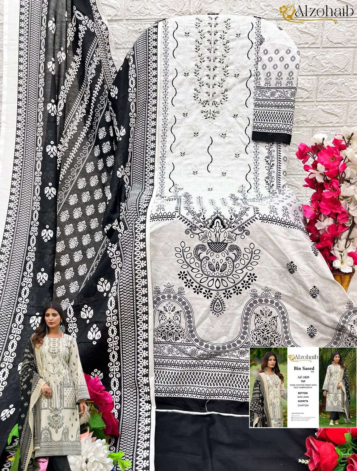 BIN SAEED 1029 BY ALZOHAIB PURE COTTON EMBROIDERY WORK PAKISTANI DRESS