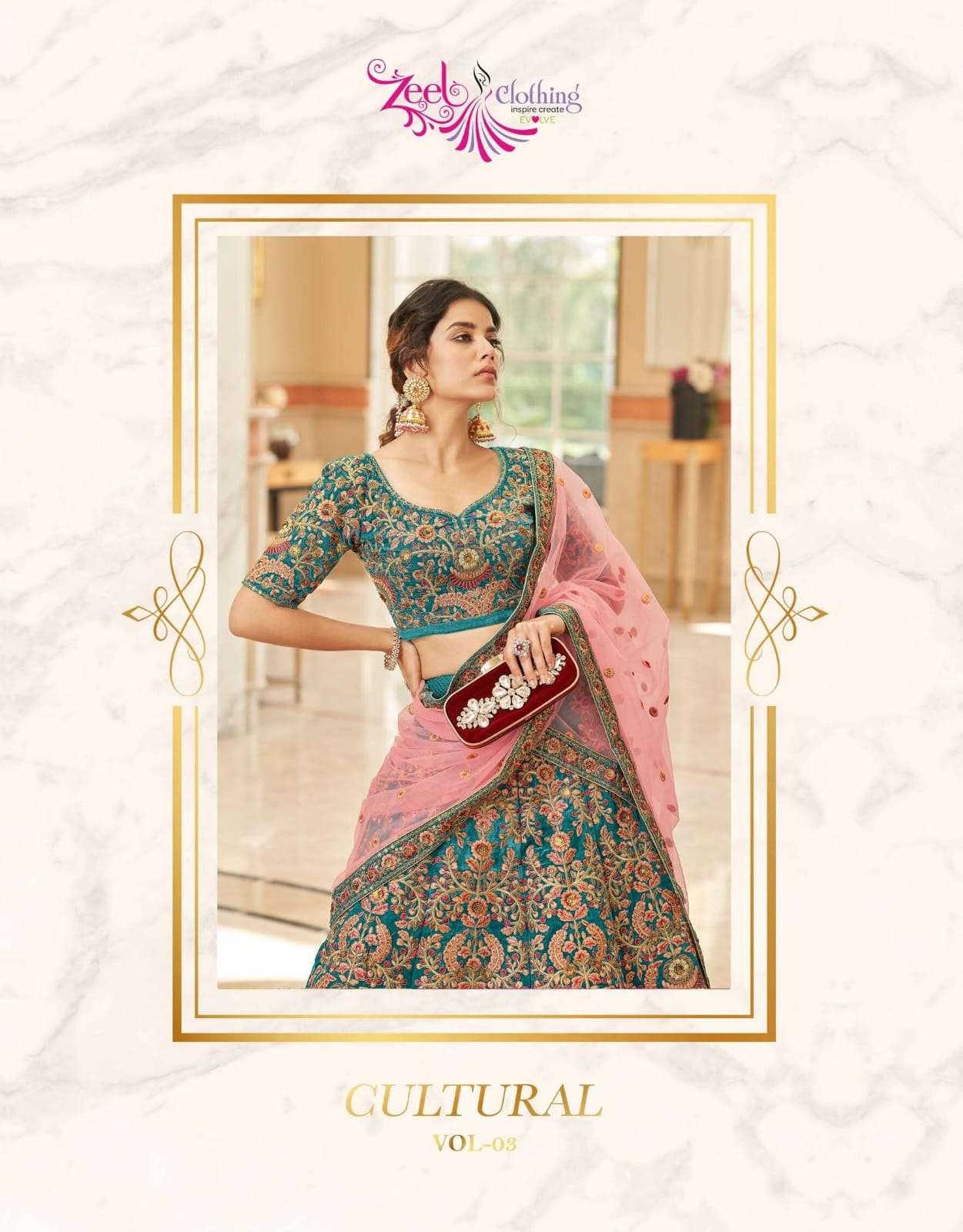 CULTURAL VOL-3 BY ZEEL CLOTHING VELVET HEAVY EMBROIDERY WORK LEHENGAS