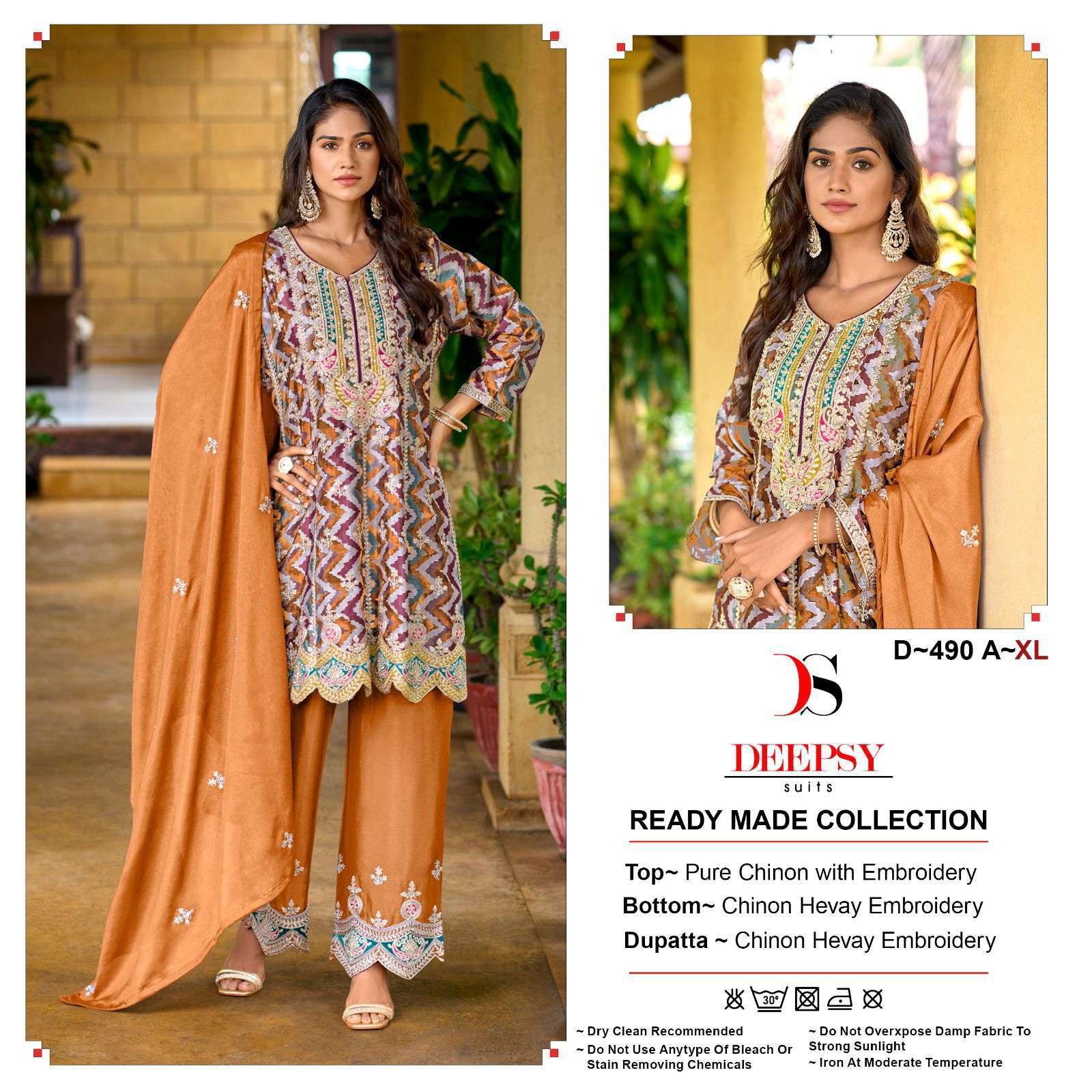 D-490 COLOURS BY DEEPSY SUITS 490-A TO 490-C SERIES VISCOSE CHINON WORK READYMADE DRESSES