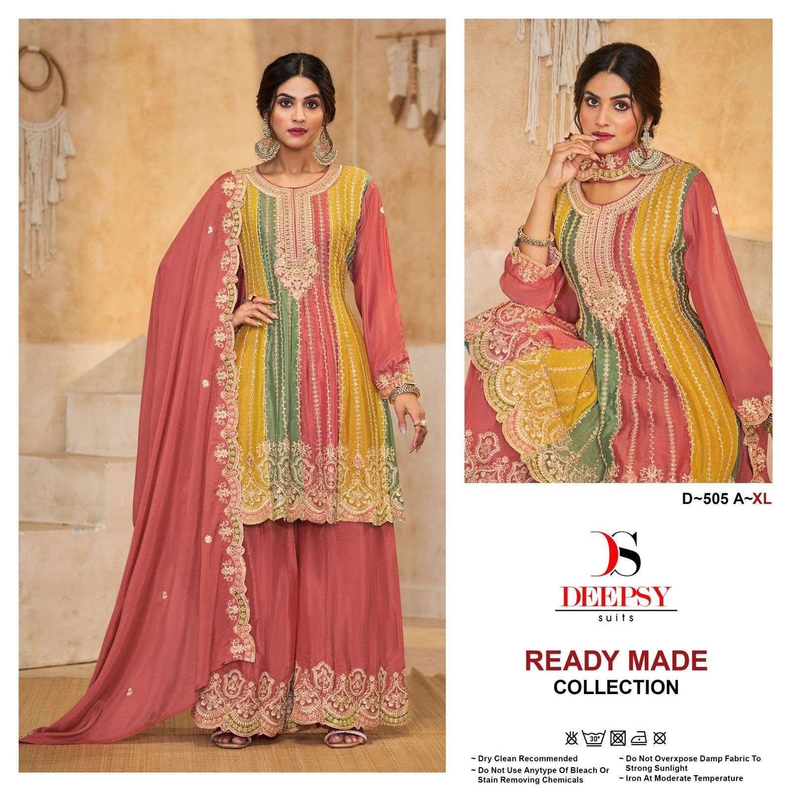 D-505 COLOURS BY DEEPSY SUITS 505-A TO 505-C SERIES VISCOSE CHINON WORK READYMADE DRESSES