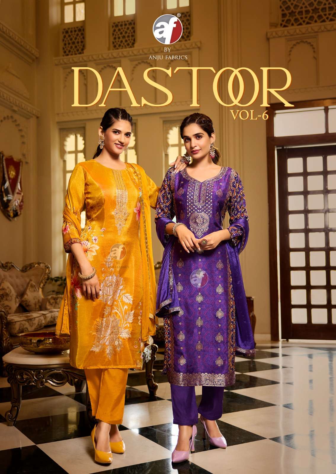 DASTOOR VOL-6 BY ANJU FABRICS 3871 TO 3874 SERIES PURE DOLA JACQUARD WORK READYMADE DRESSES