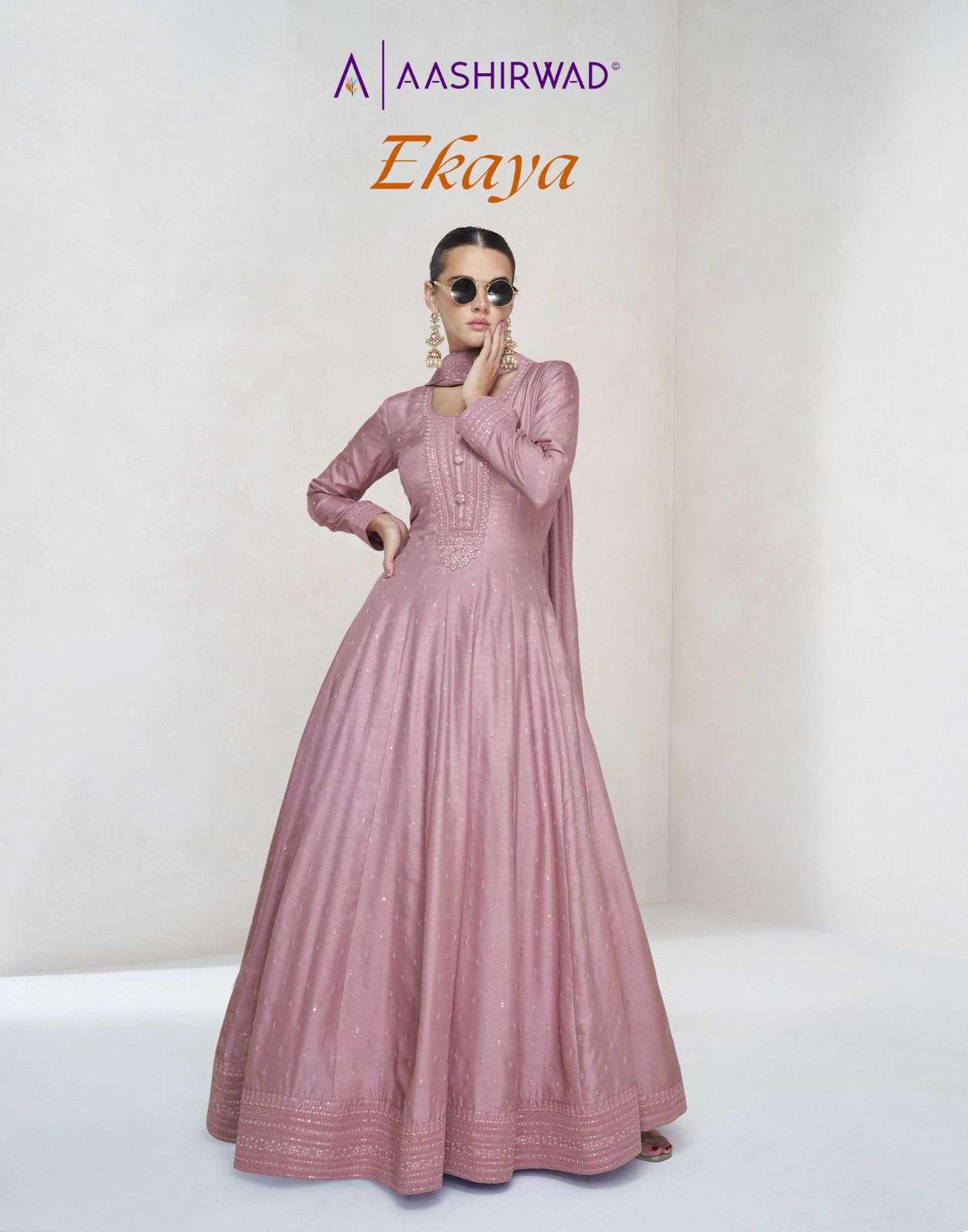 EKAYA BY AASHIRWAD CREATION 10011 TO 10015 SERIS PREMIUM SILK WORK READYMADE GOWN & DUPATTAS